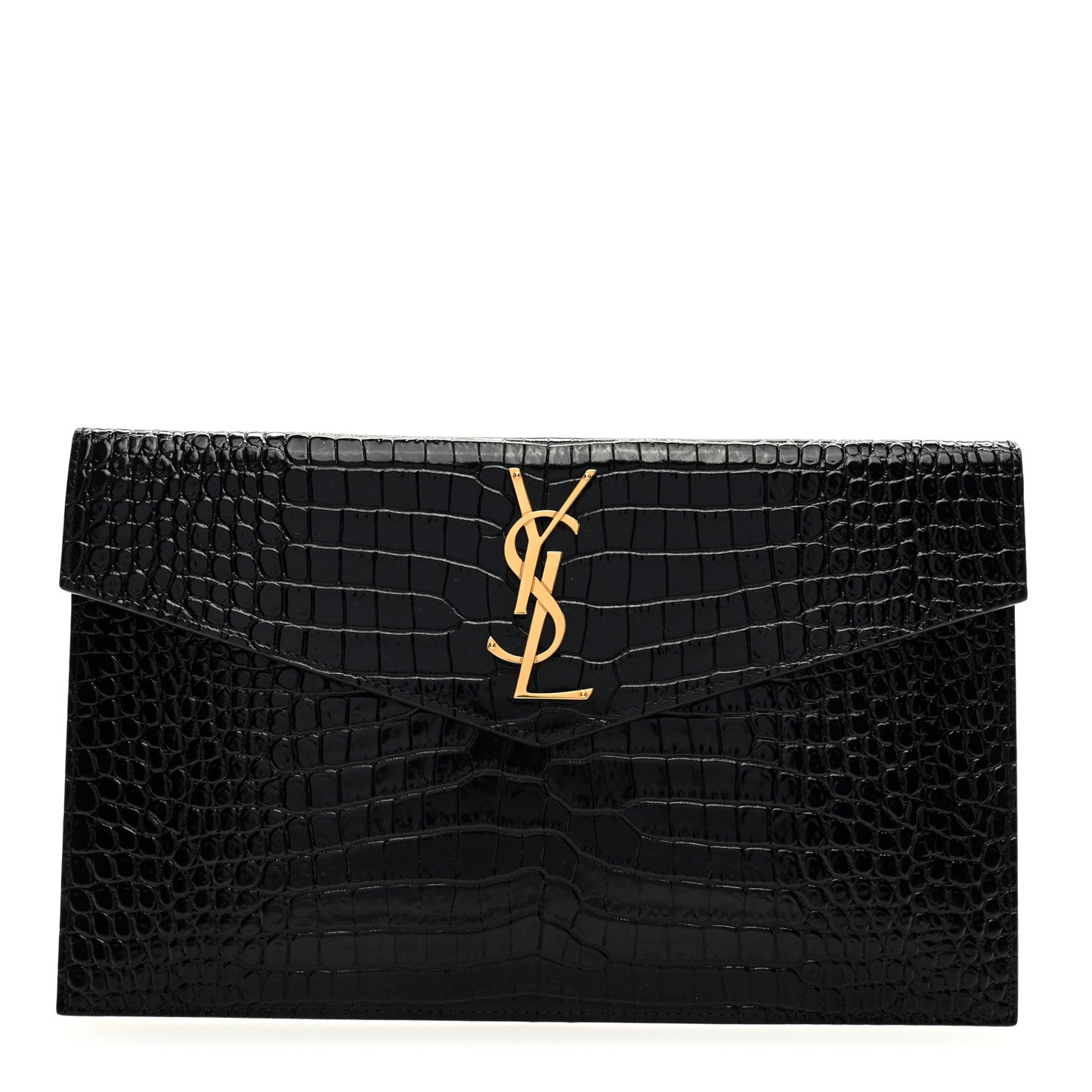 Calfskin Crocodile Embossed Uptown Monogram Pouch Black