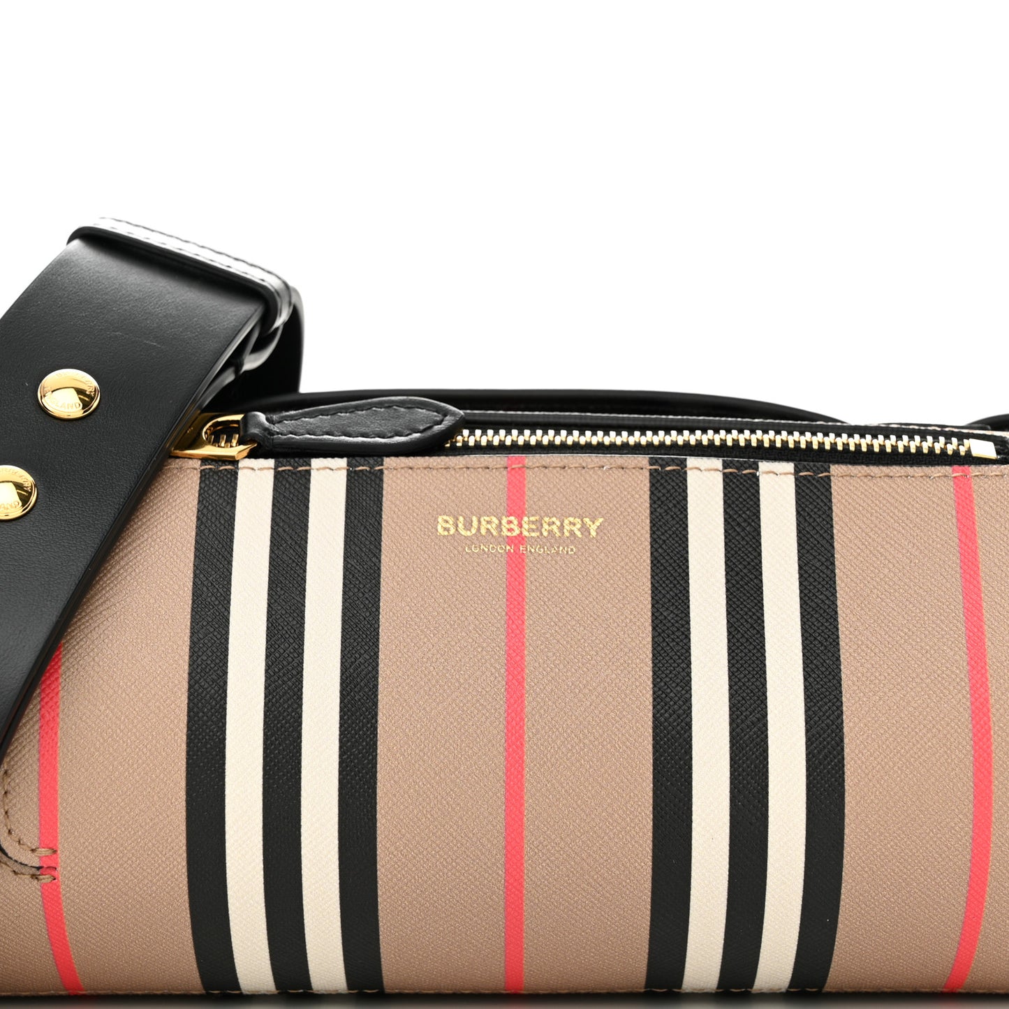 E-Canvas Calfskin Stripe Icon Barrel Bag Archive Beige