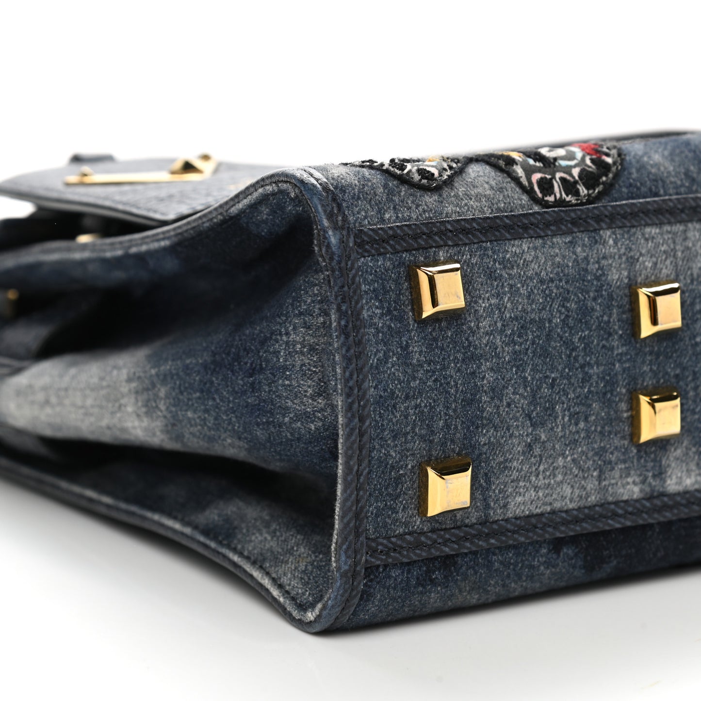 Denim Butterfly Embroidered Small My Rockstud Frame Bag Blue