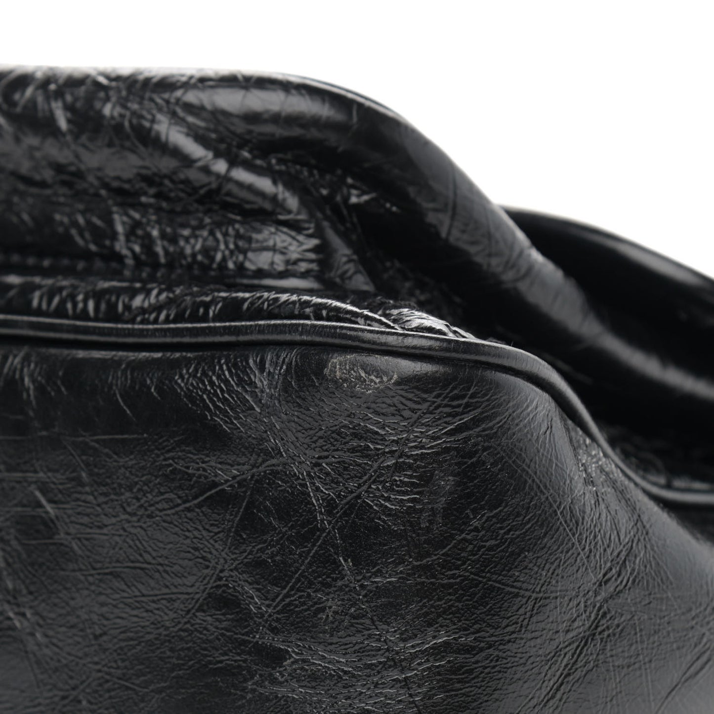 Crinkled Calfskin Matelasse Monogram Medium Niki Chain Satchel Black