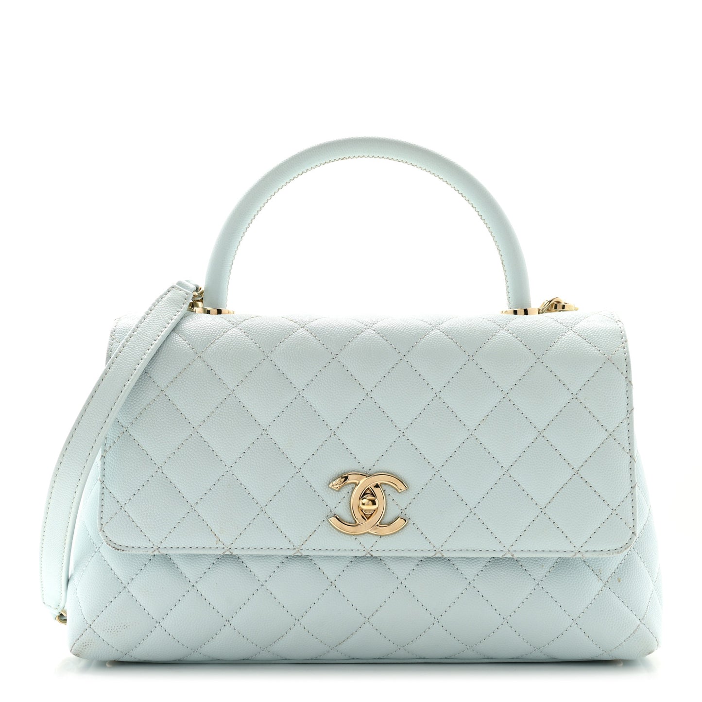 Caviar Quilted Small Coco Handle Flap Light Blue