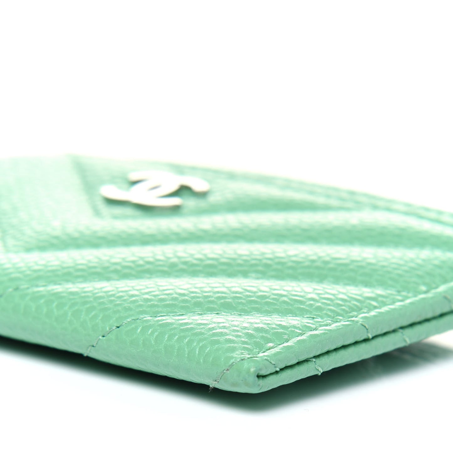 Caviar Chevron Quilted Card Holder Light Green