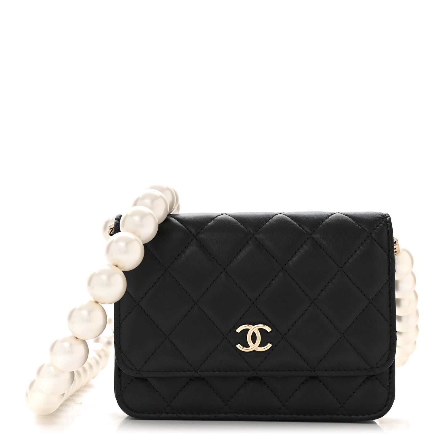 Calfskin Quilted Mini Maxi Pearls Wallet On Chain WOC Black