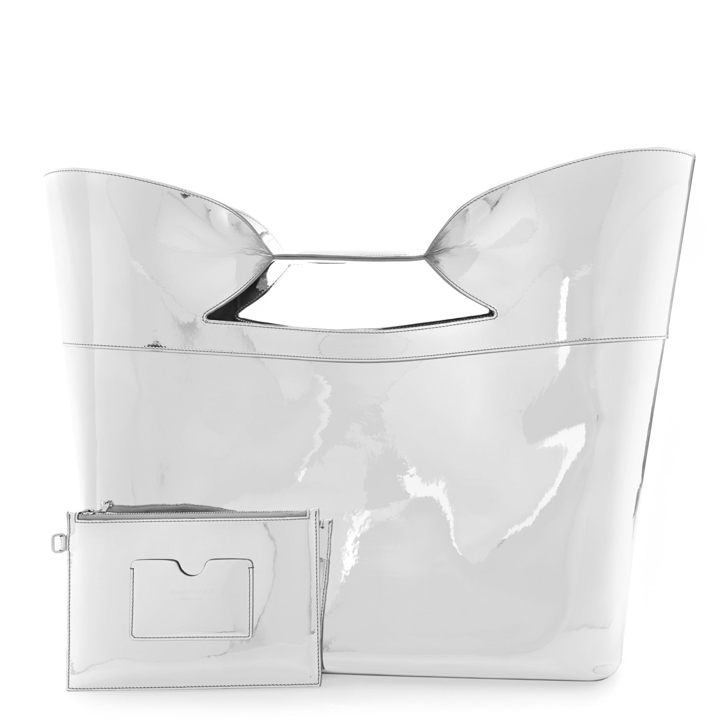Alexander McQueen Metallic Faux Patent Large The Bow Bag Silver 1 of 9
