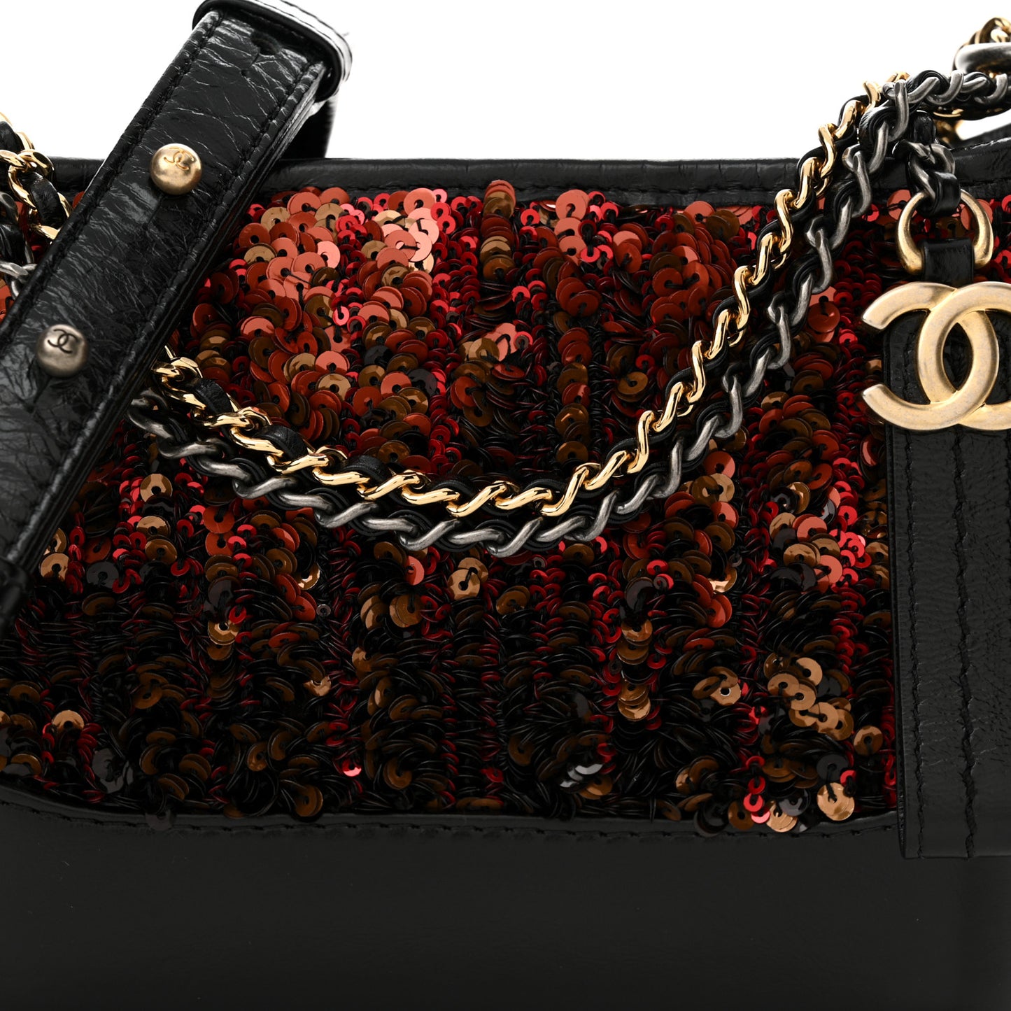 Sequin Calfskin Small Gabrielle Hobo Red Black