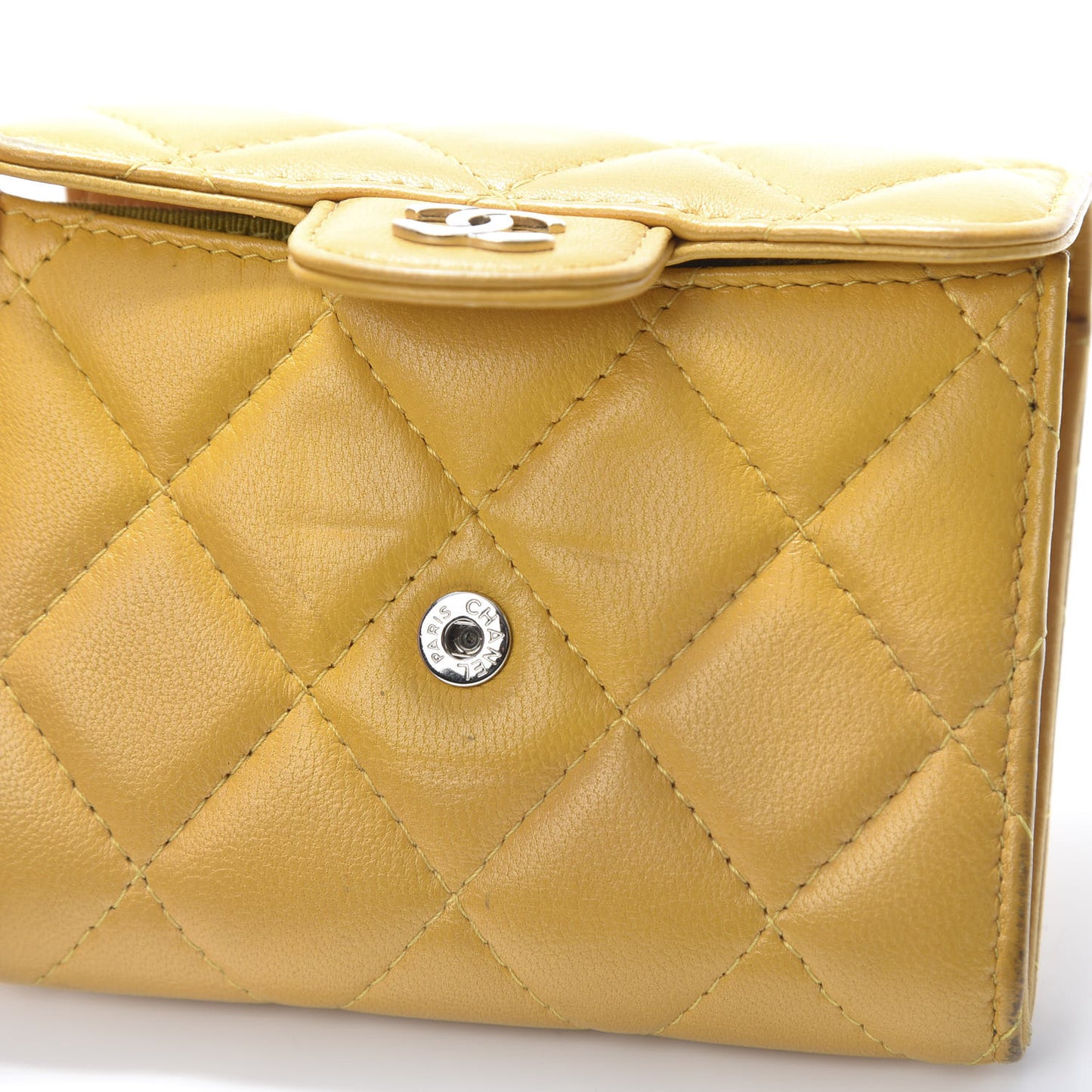 Lambskin Quilted Flap Card Holder Wallet Yellow