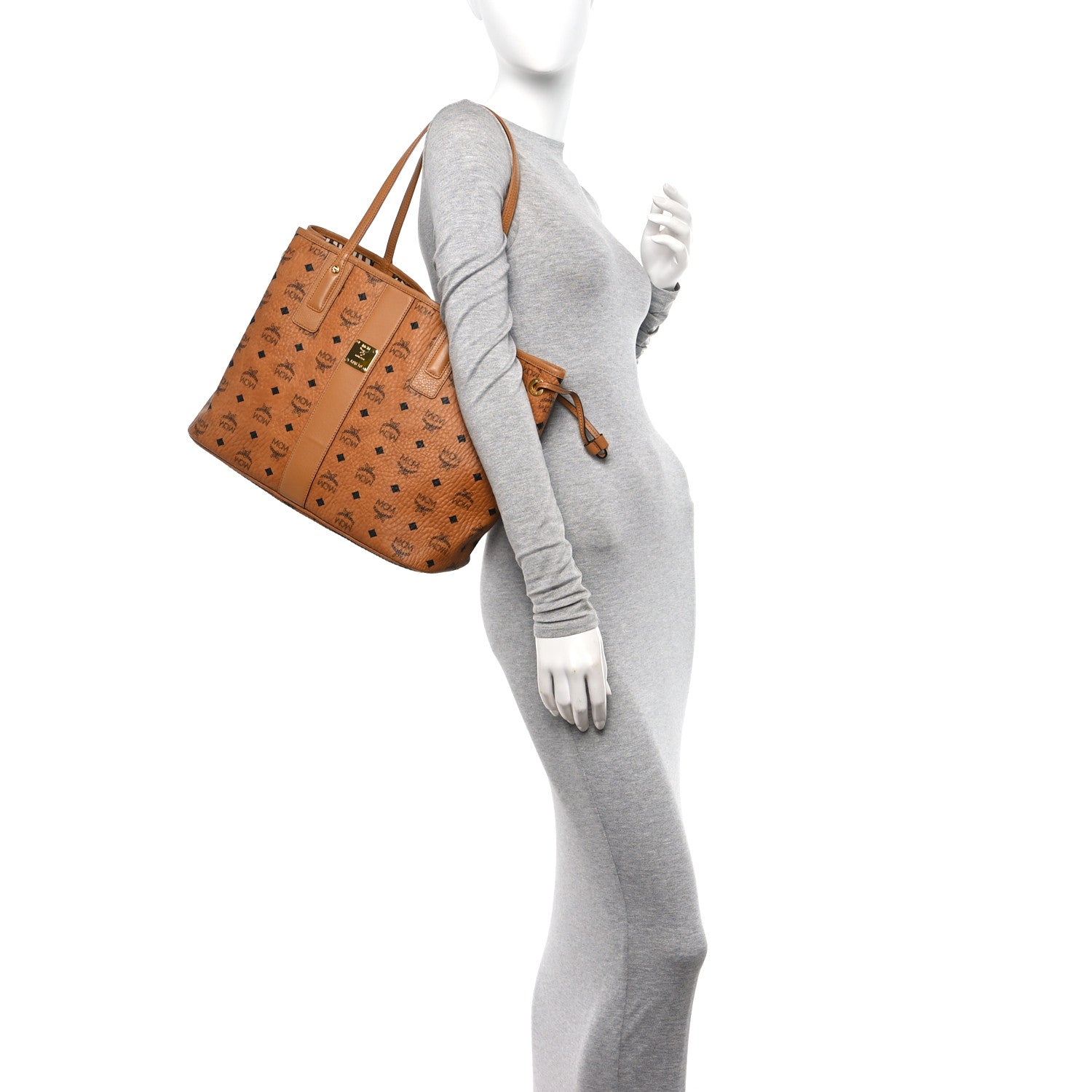 MCM Visetos Medium Liz Reversible Shopper Tote Cognac 2 of 15