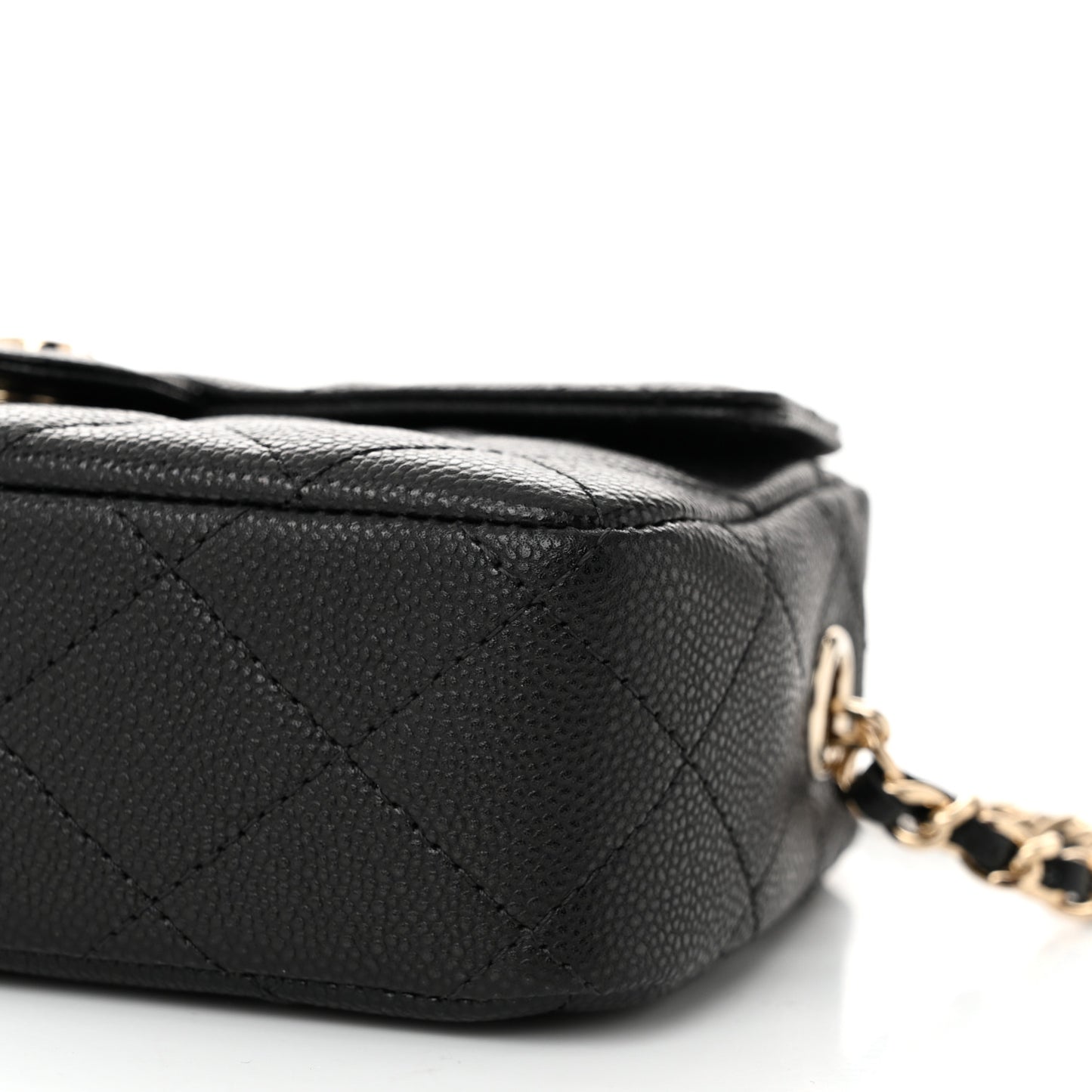 Caviar Quilted Mini Zip Clutch With Chain Black