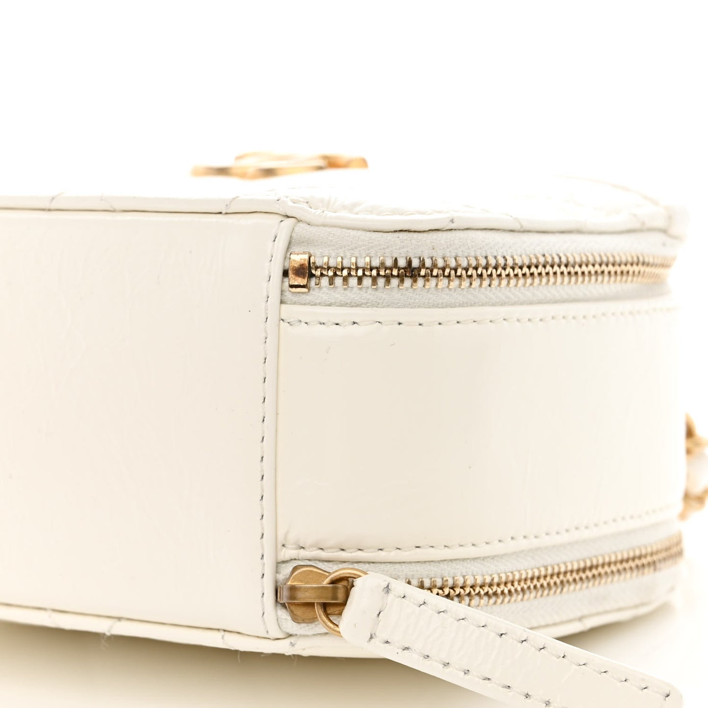 Crumpled Calfskin Quilted Mini Get Round Top Handle Vanity Case White