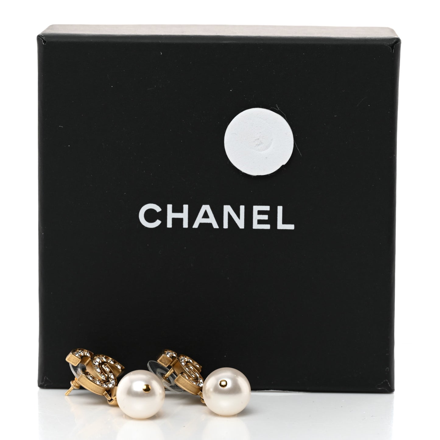 Pearl Crystal CC Drop Earrings Gold