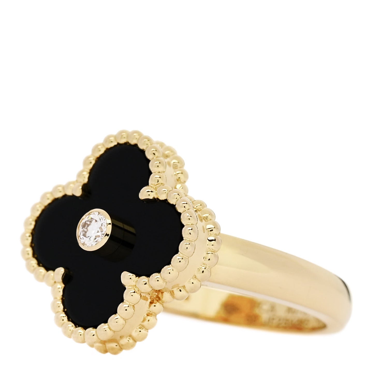 18K Yellow Gold Diamond Black Onyx Vintage Alhambra Ring 50 5.5