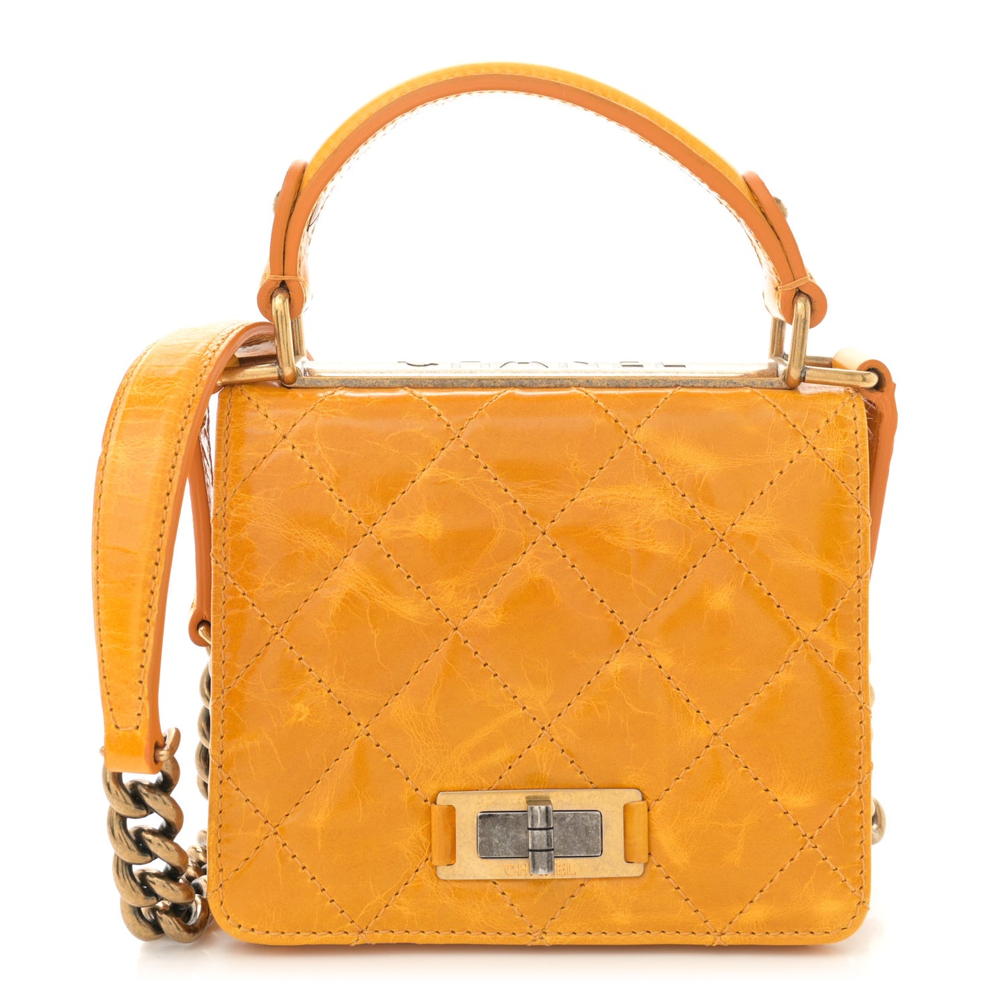 Glazed Calfskin Quilted Small Rita Top Handle Flap Yellow