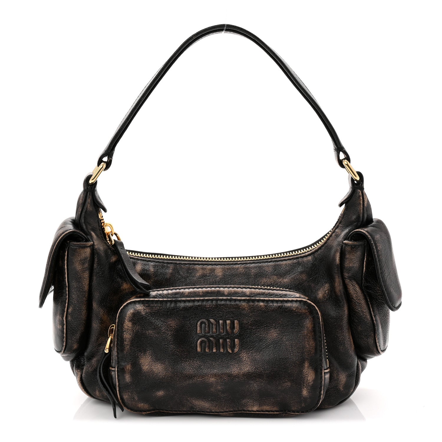 Miu Miu Distressed Nappa Pocket Bag Sand Coffee 1776601 Miu Miu Distressed Nappa Pocket Bag Sand Coffee 1776601
