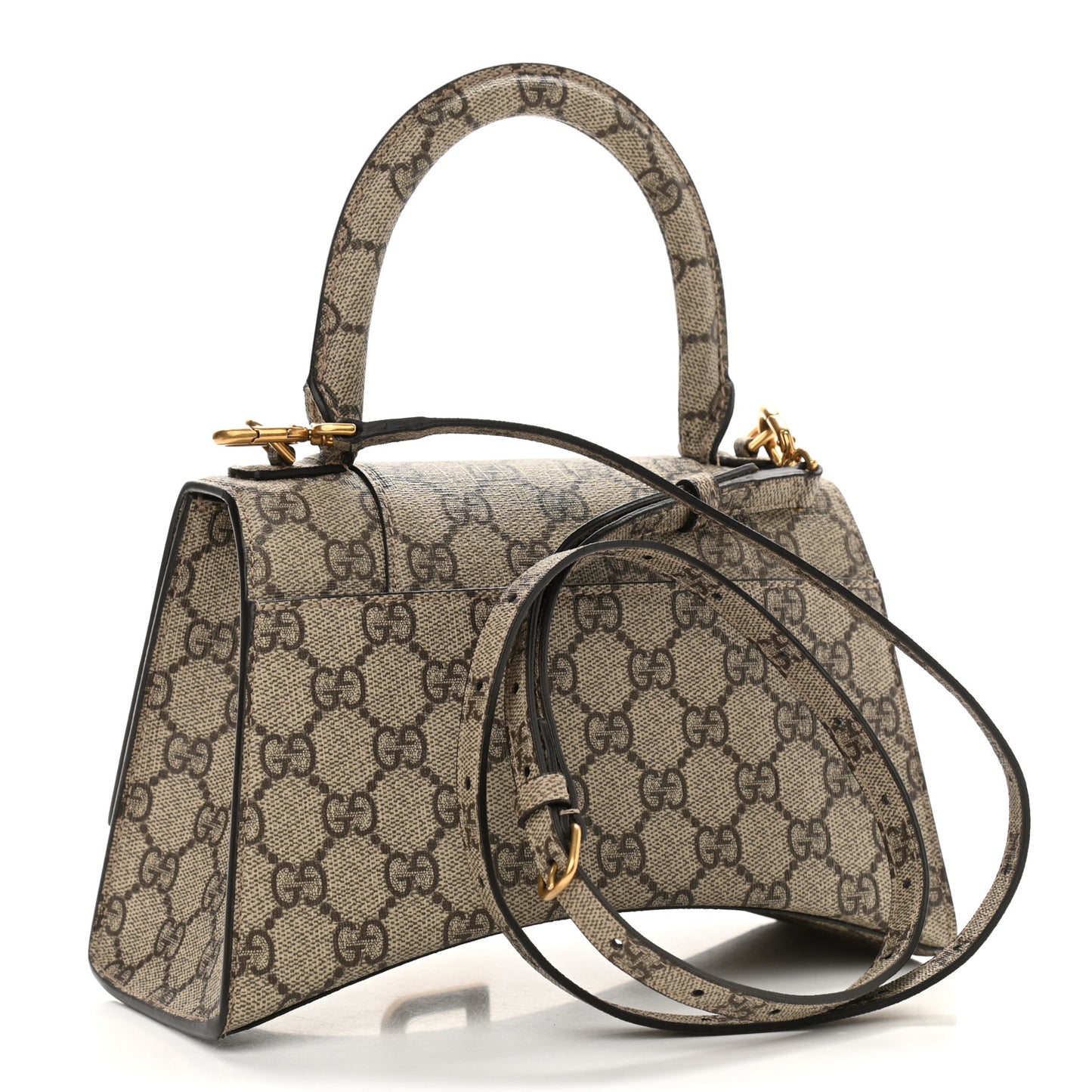 X GUCCI GG Supreme Monogram Small Hourglass Top Handle Bag Beige Ebony