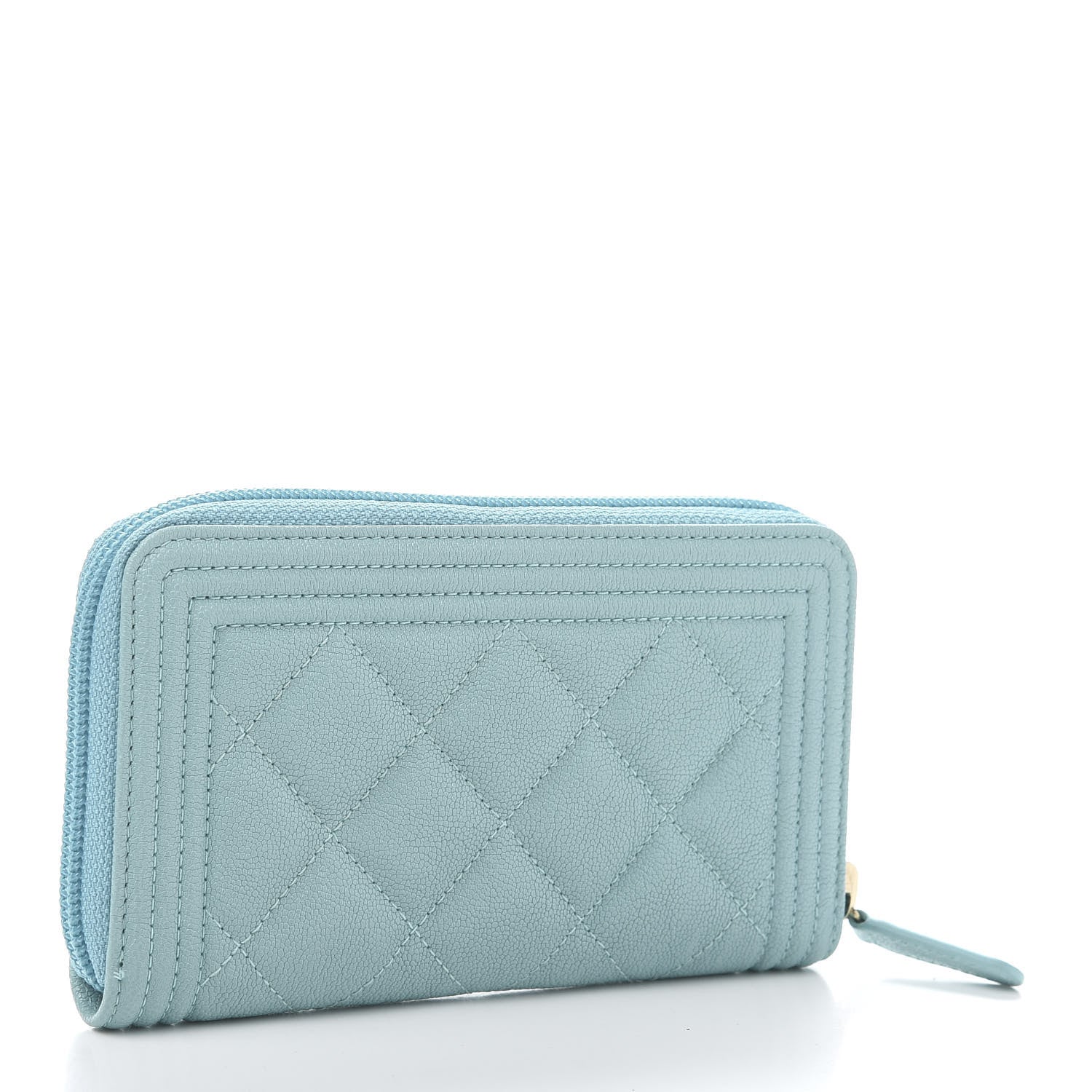 Chanel Caviar Quilted Small Boy Zip Around Wallet Light Blue 3 of 11