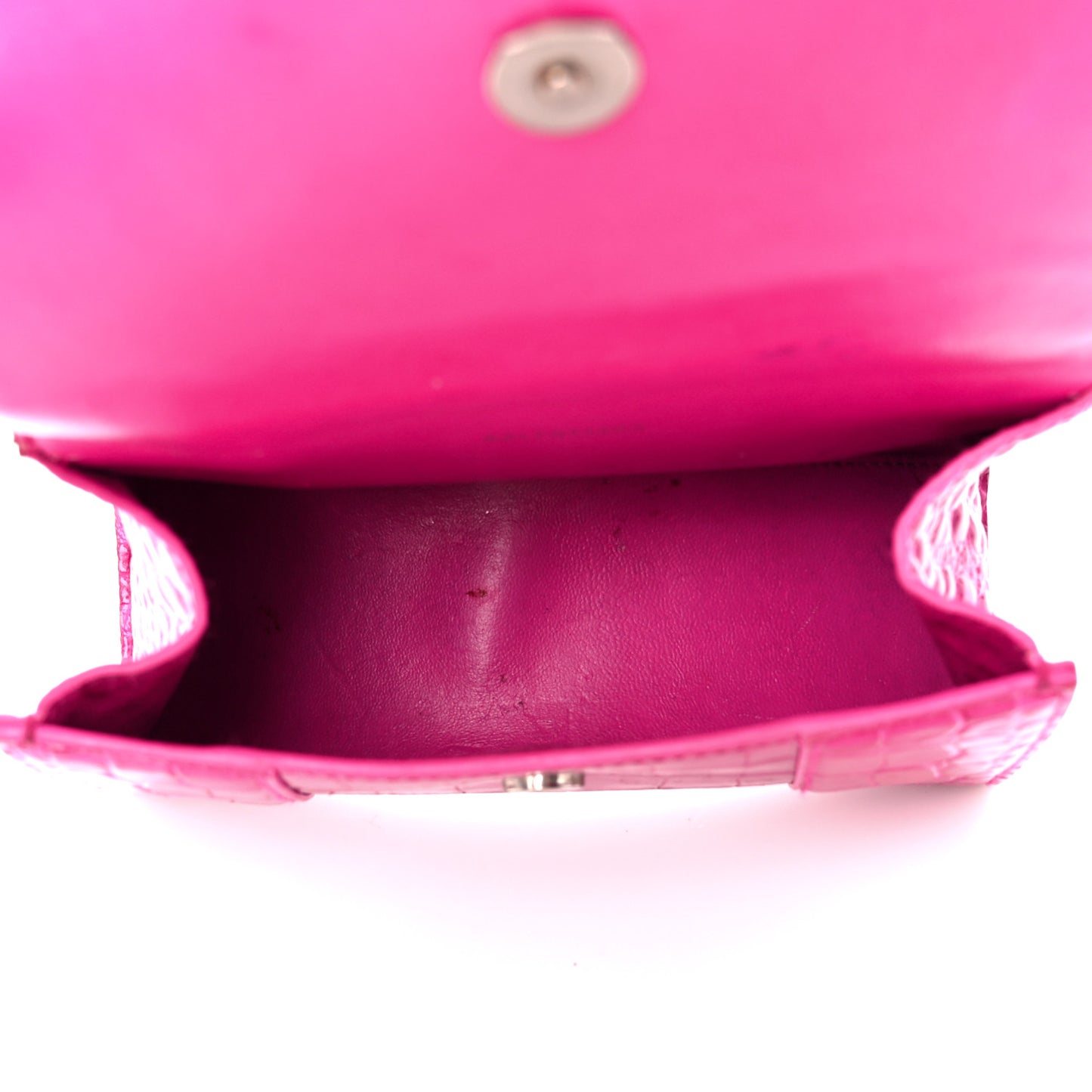 Shiny Calfskin Crocodile Embossed Hourglass Top Handle Bag XS Lipstick Pink