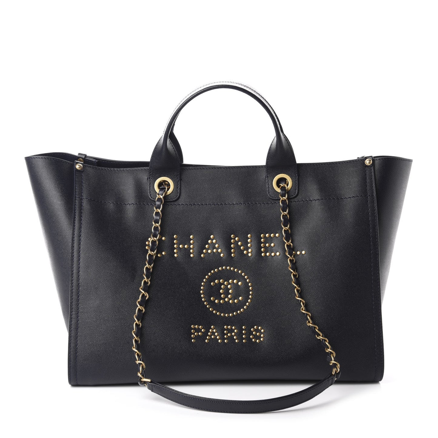 Caviar Medium Studded Deauville Tote Navy