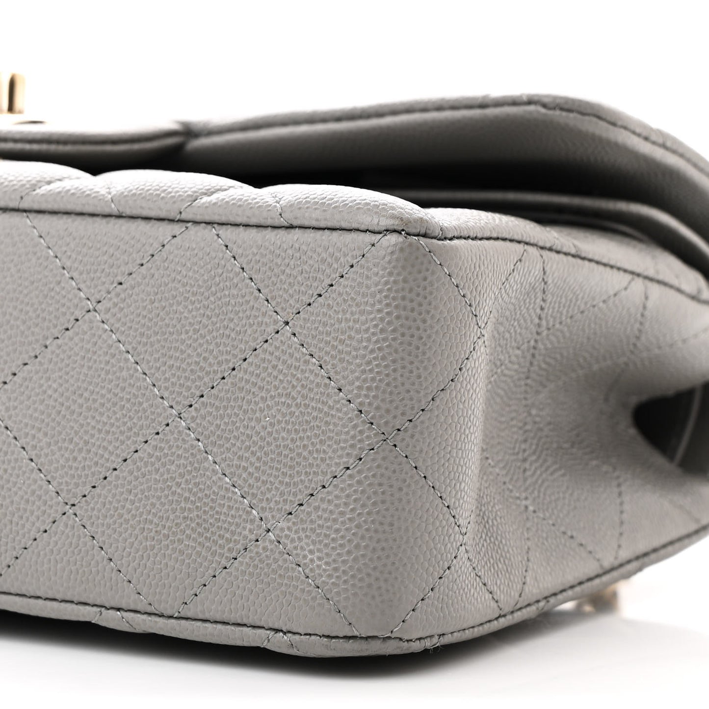 Caviar Quilted Small Double Flap Grey