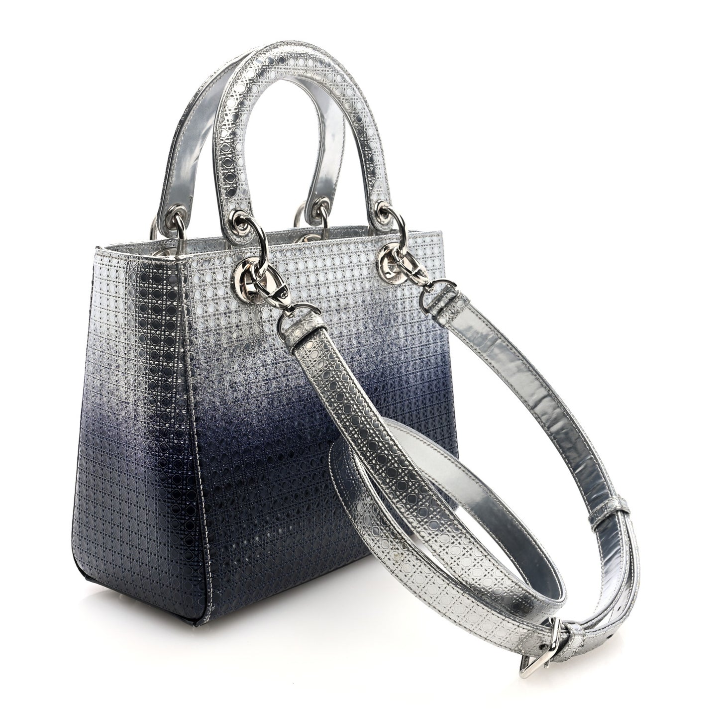 Metallic Patent Micro-Cannage Gradient Medium Lady Dior Silver Blue