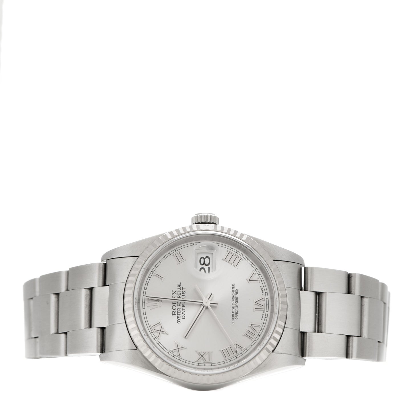 Stainless Steel 18K White Gold 36mm Oyster Perpetual Datejust Watch Silver Roman 16234