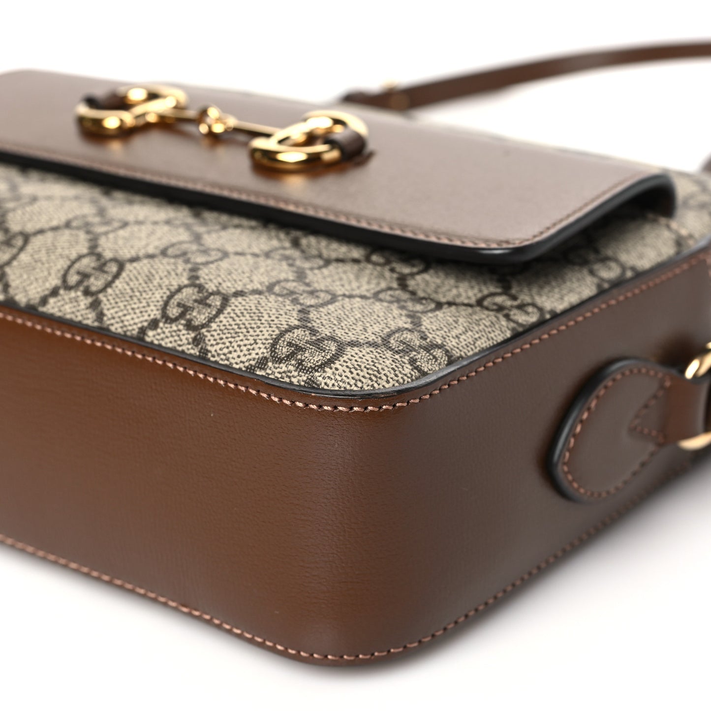 GG Supreme Monogram Small Horsebit 1955 Shoulder Bag Beige Brown Sugar