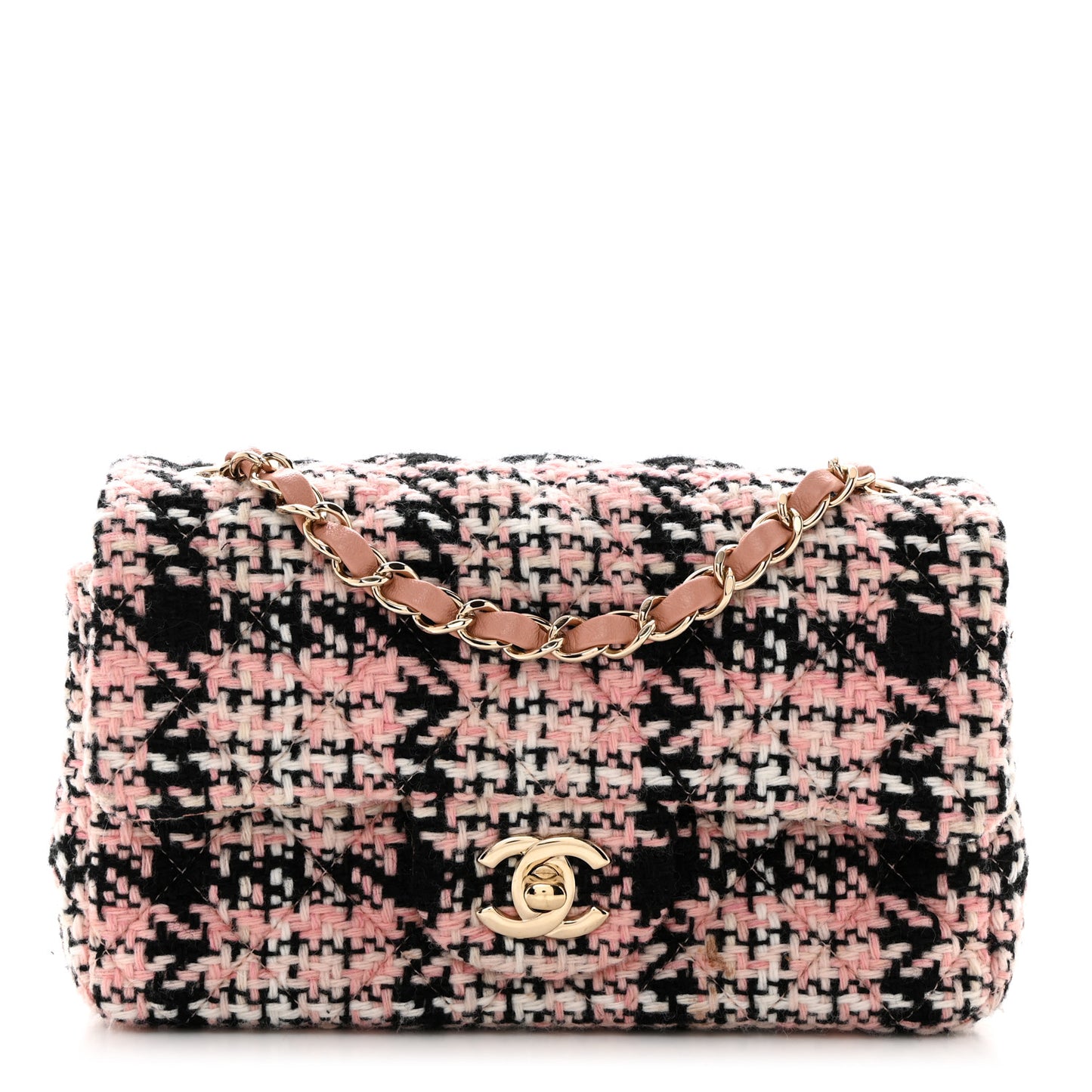 Tweed Quilted Mini Rectangular Flap Pink Black White