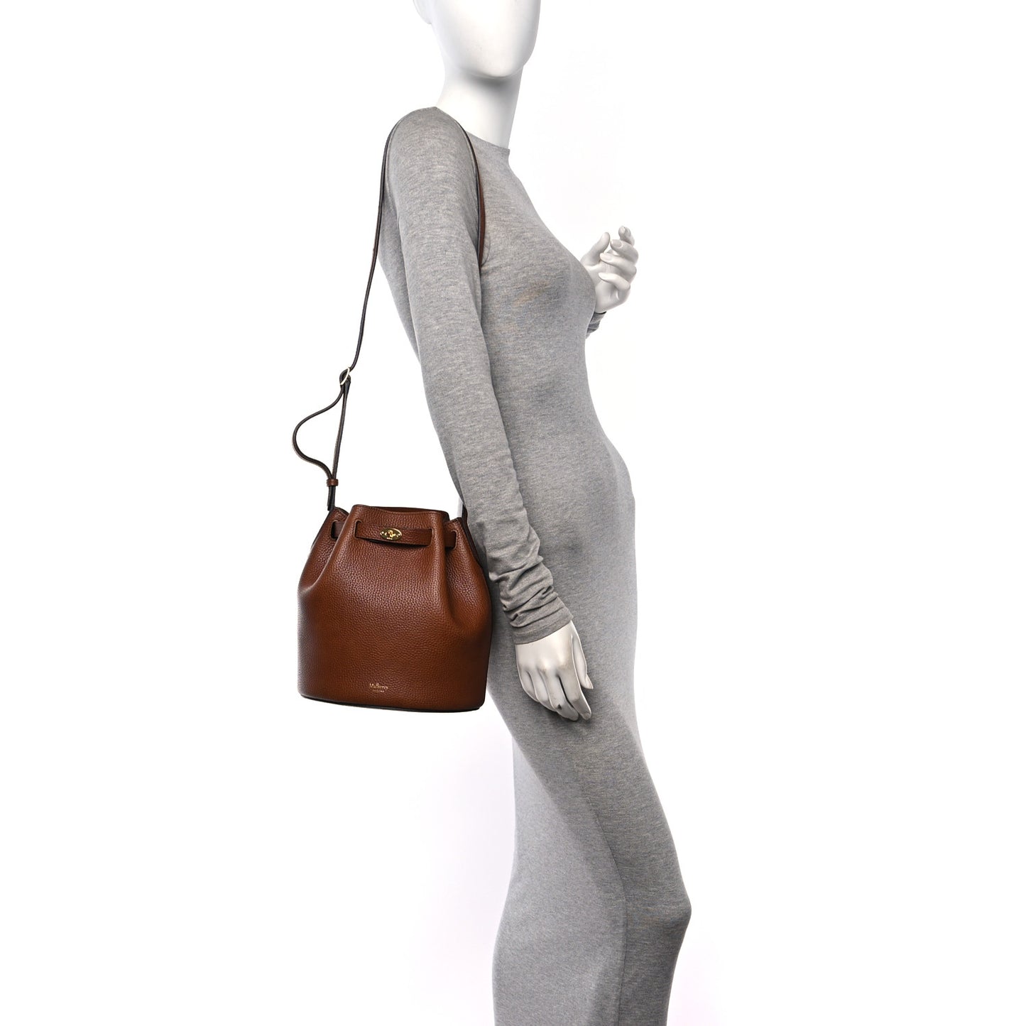 Small Classic Grain Calfskin Small Abbey Bucket Bag Oak