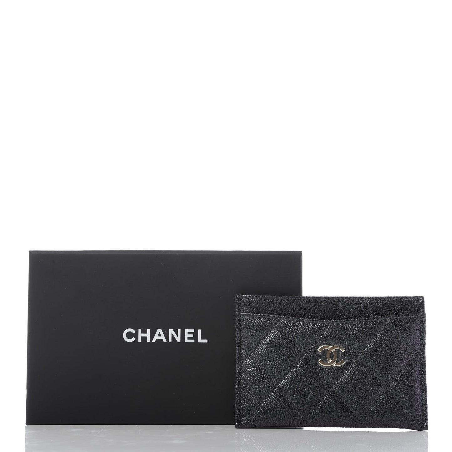 Iridescent Caviar Quilted Card Holder Black