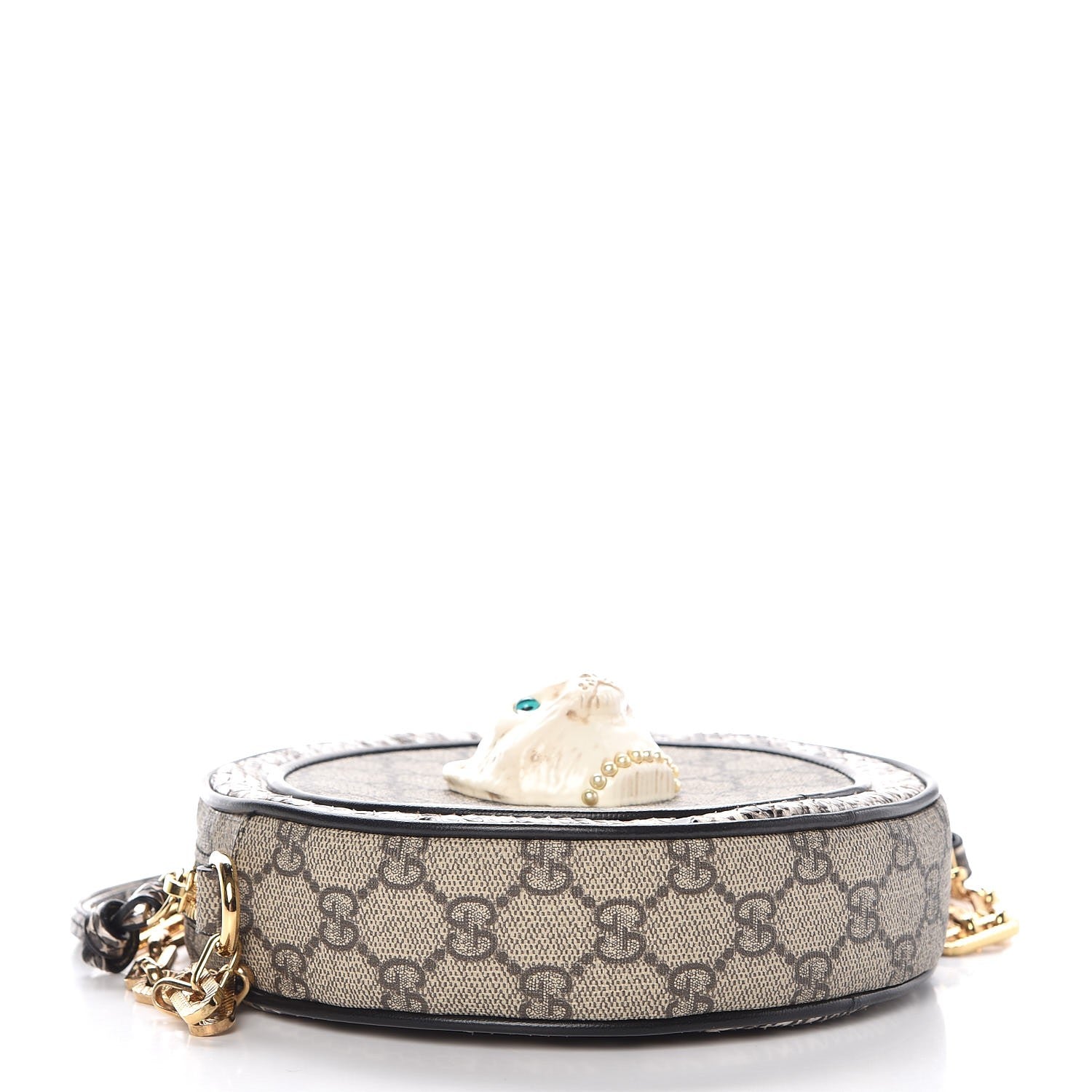 Gucci GG Supreme Monogram Patchwork Cat Round Shoulder Bag White Beige 4 of 10