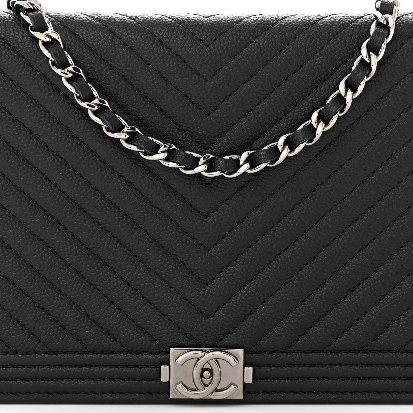 Caviar Chevron Quilted Boy Wallet On Chain WOC Black
