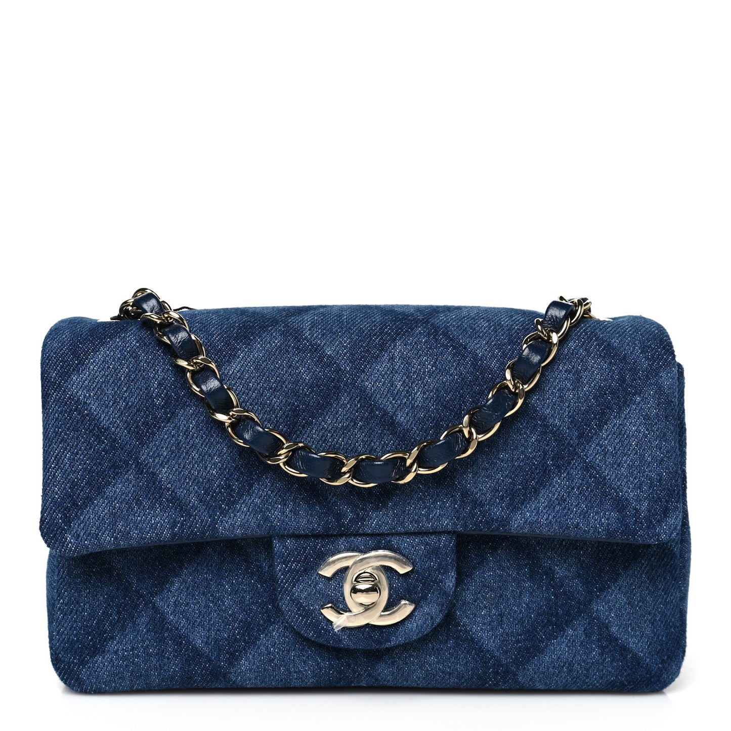 Printed Denim Quilted Mini Rectangular Flap Dark Blue