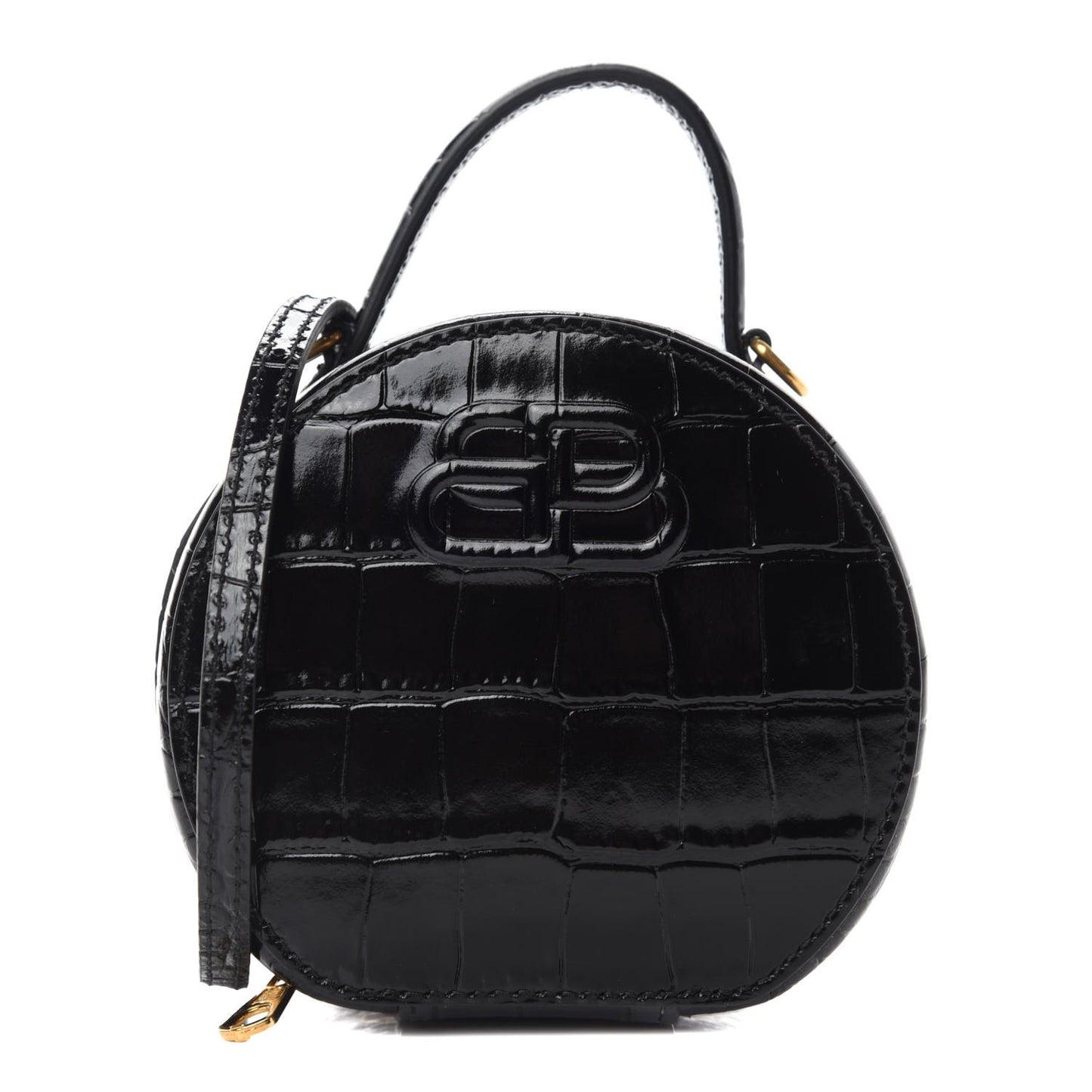 Calfskin Crocodile Embossed Vanity Round Bag Mini Black