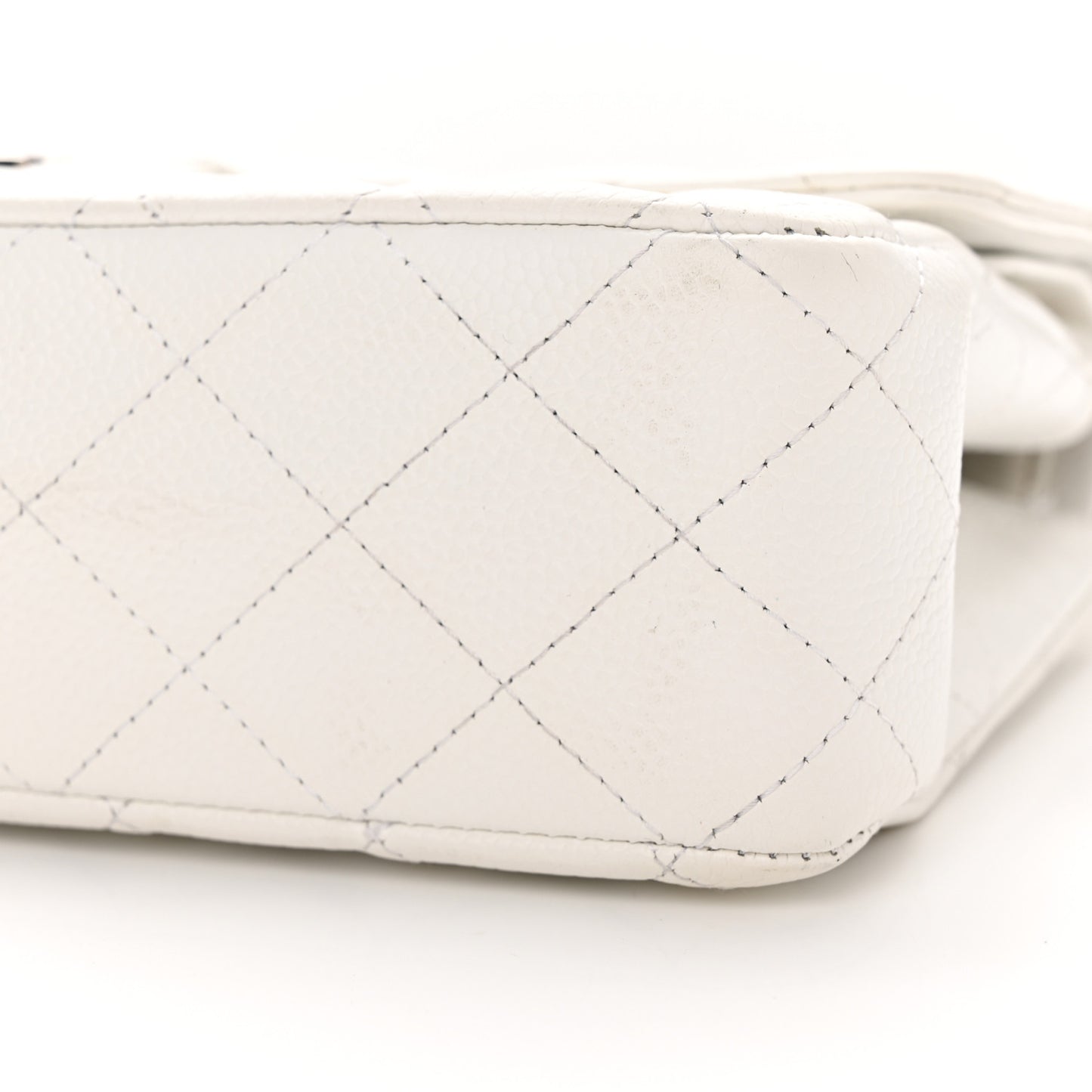 Caviar Quilted Medium Double Flap White