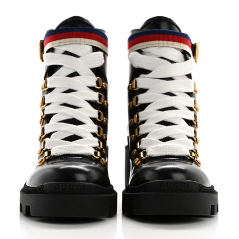 Calfskin Sylvie Web Womens Lace Up Combat Boots 35.5 Black