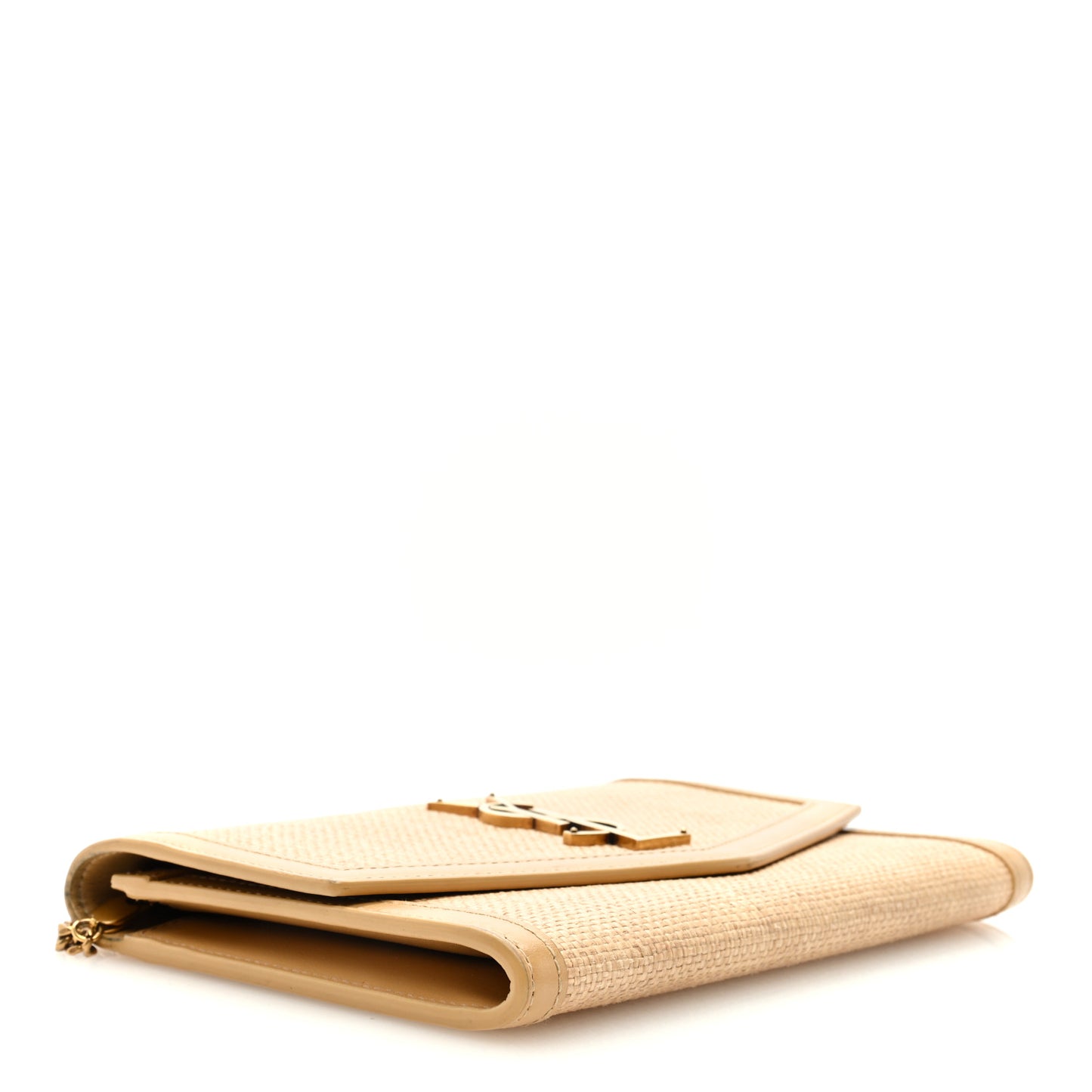 Micro Raffia Monogram Uptown Chain Wallet Natural Hay Blush