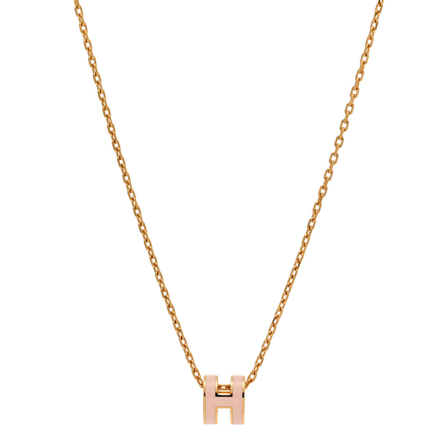 Lacquered Gold Mini Pop H Pendant Necklace Rose Dragee