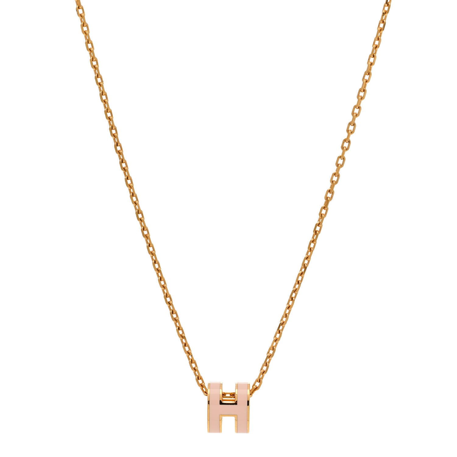 Hermes Lacquered Gold Mini Pop H Pendant Necklace Rose Dragee 1 of 7