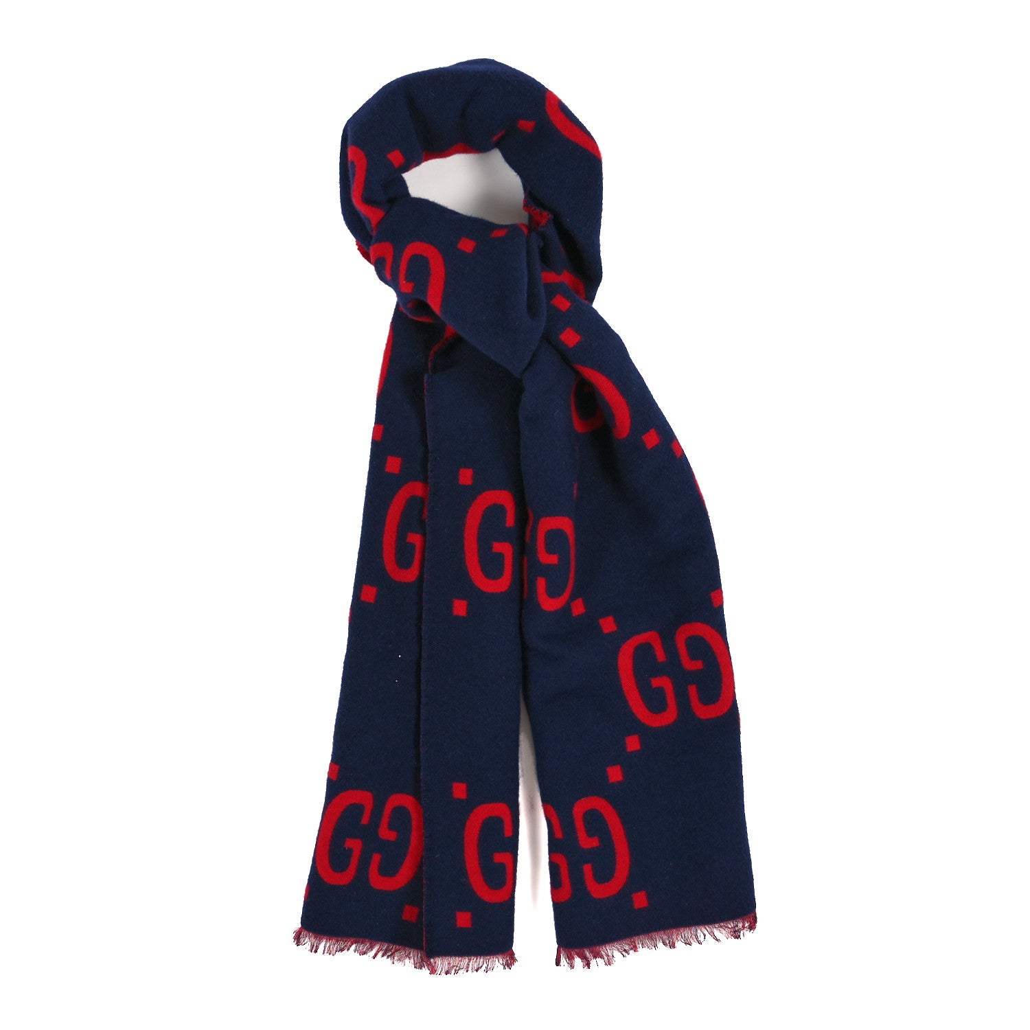 Gucci Wool Silk Monogram Jumbo GG Freedom Scarf Midnight Blue Red 1 of 3