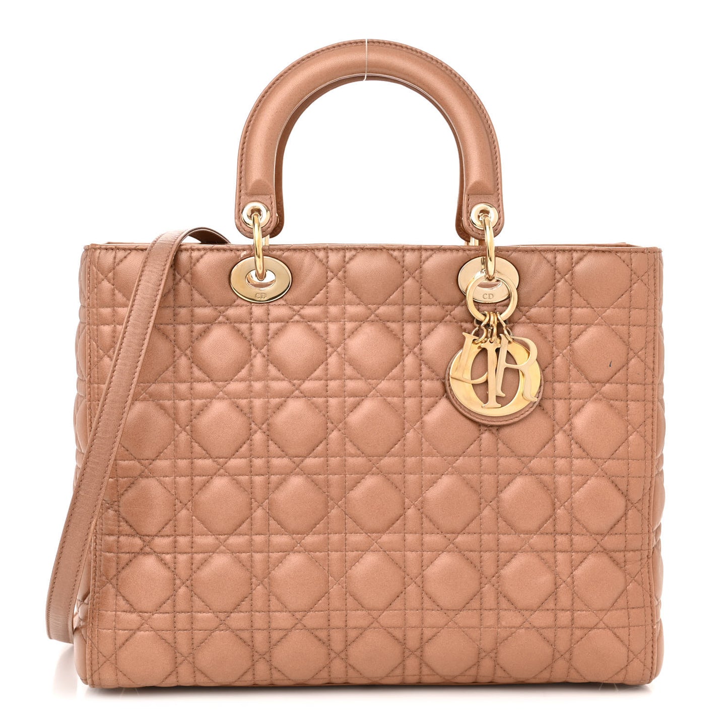 Metallic Lambskin Cannage Large Lady Dior Pink