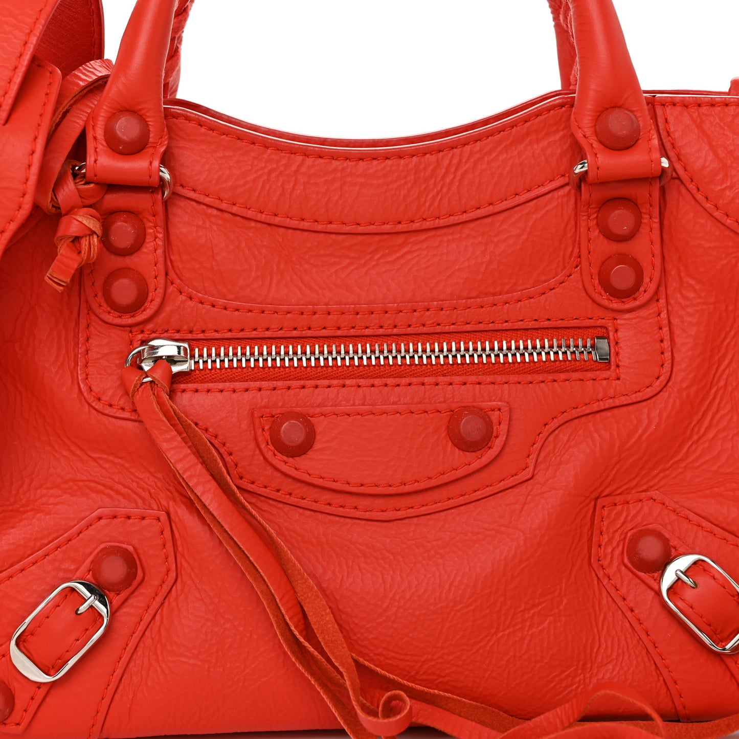 Matte Goatskin Rubber Covered Classic Hardware Mini City Rouge Coquelicot Rouge Braise