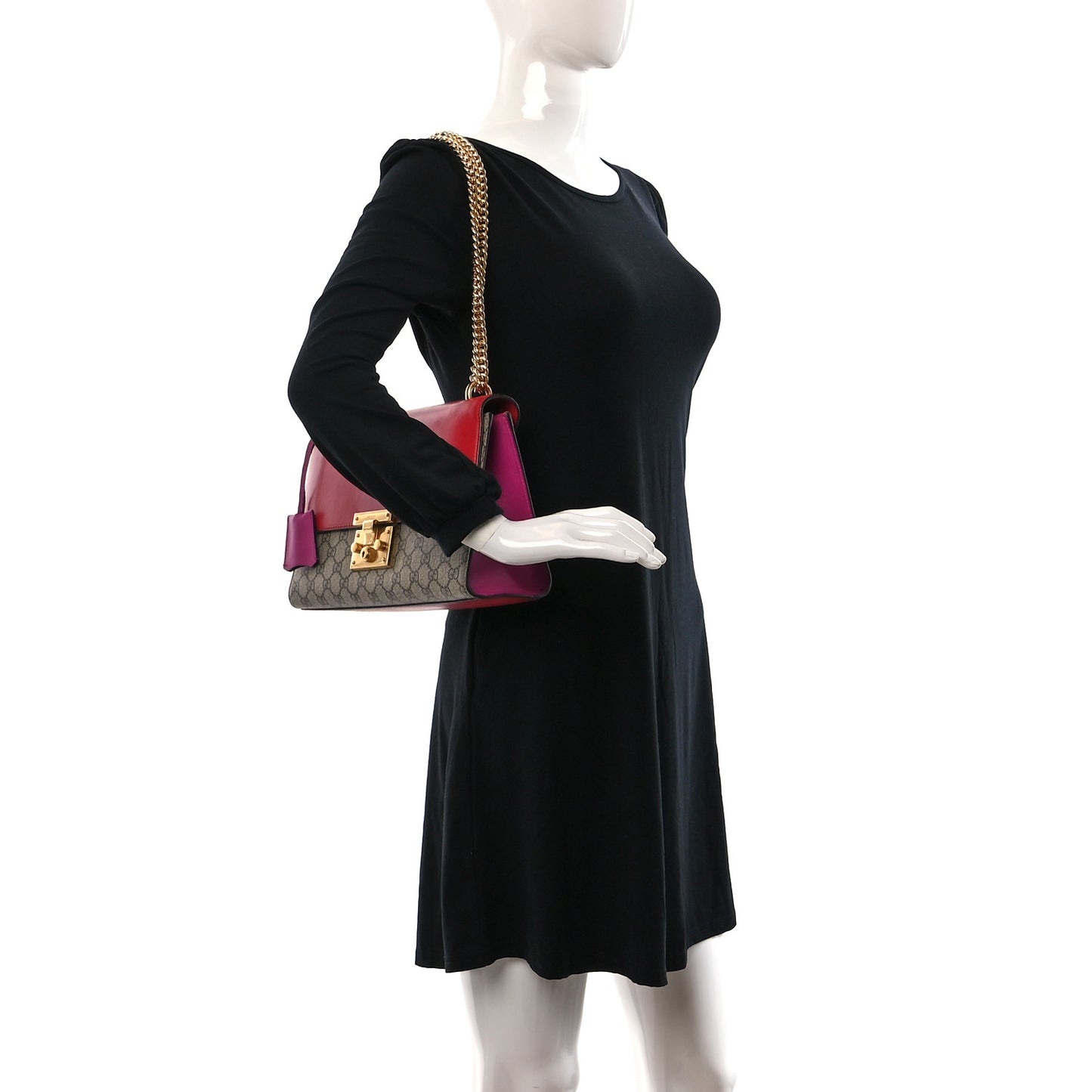 GG Supreme Monogram Calfskin Medium Padlock Shoulder Bag Beige Hibiscus Red New Rosette