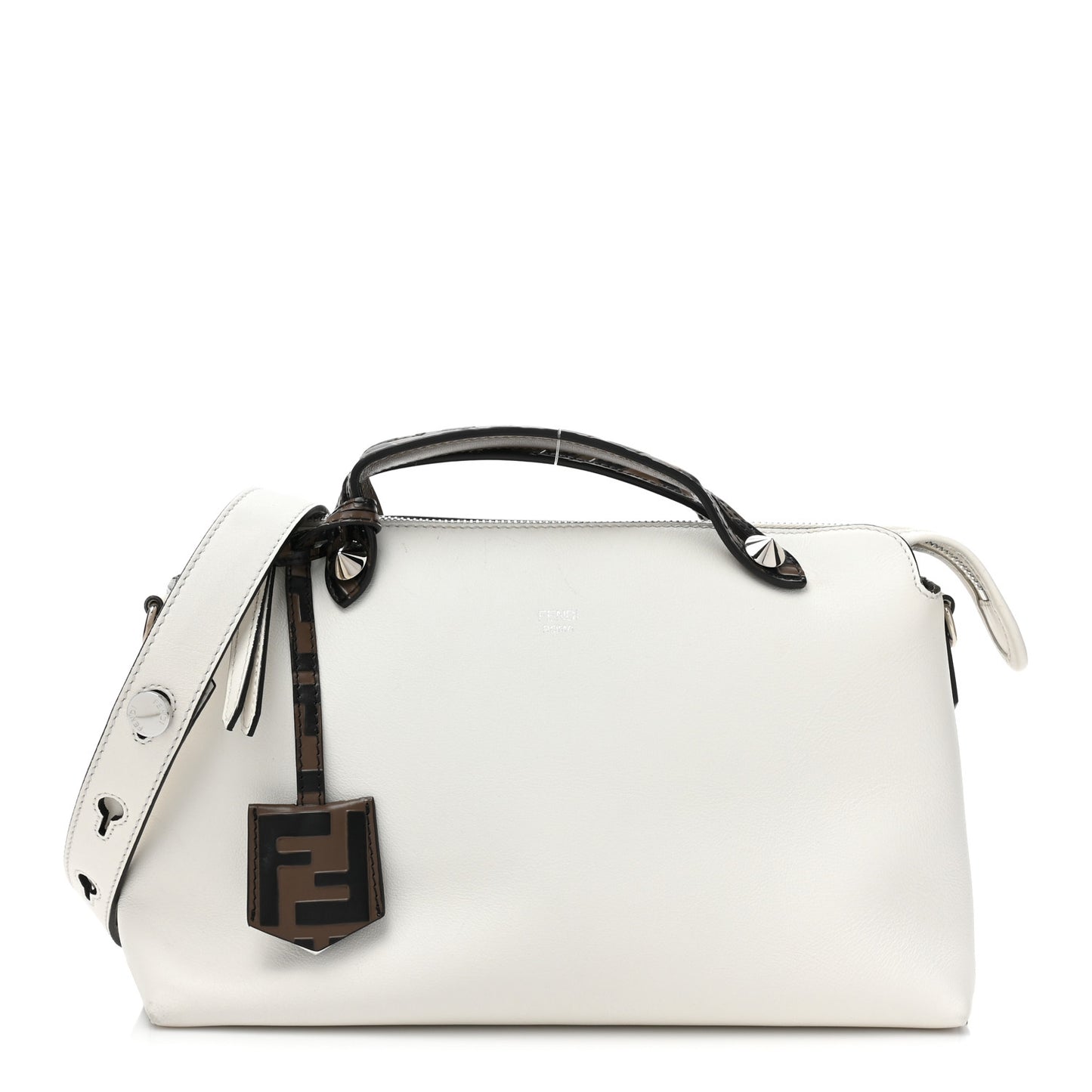 Vitello Dolce Bi-Color FF 1974 Embossed Medium By The Way Boston Bag White Ice Maya Black