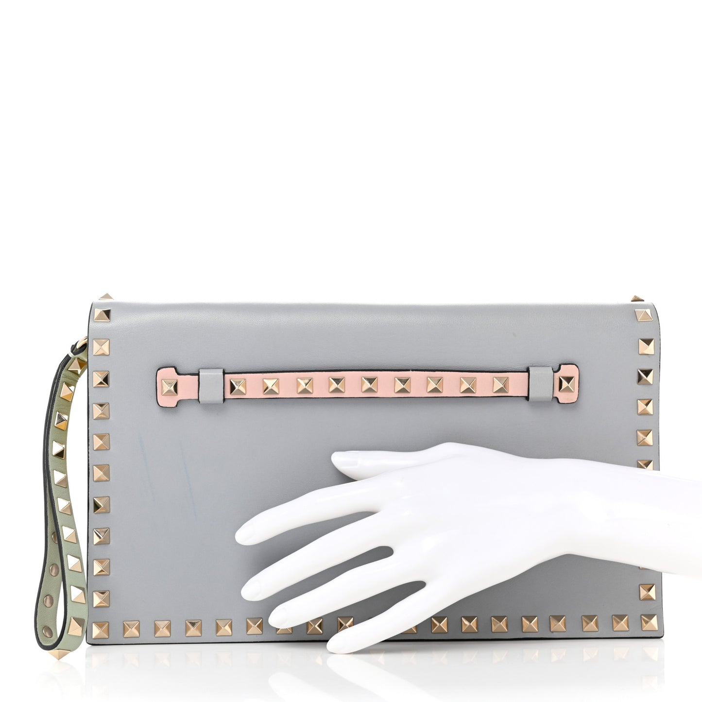 Nappa Watercolor Rockstud Wristlet Clutch Rose Green Yellow Sky