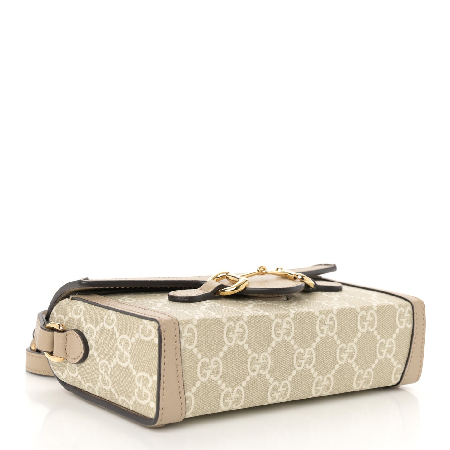 GG Supreme Monogram Textured Dollar Calfskin Mini Horsebit 1955 Shoulder Bag Beige Mystic White Oatmeal