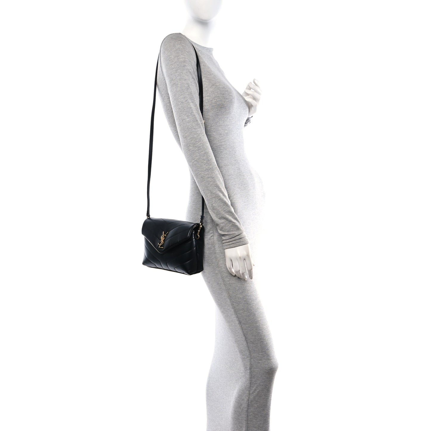 Calfskin Y Quilted Monogram Toy Loulou Crossbody Bag Black