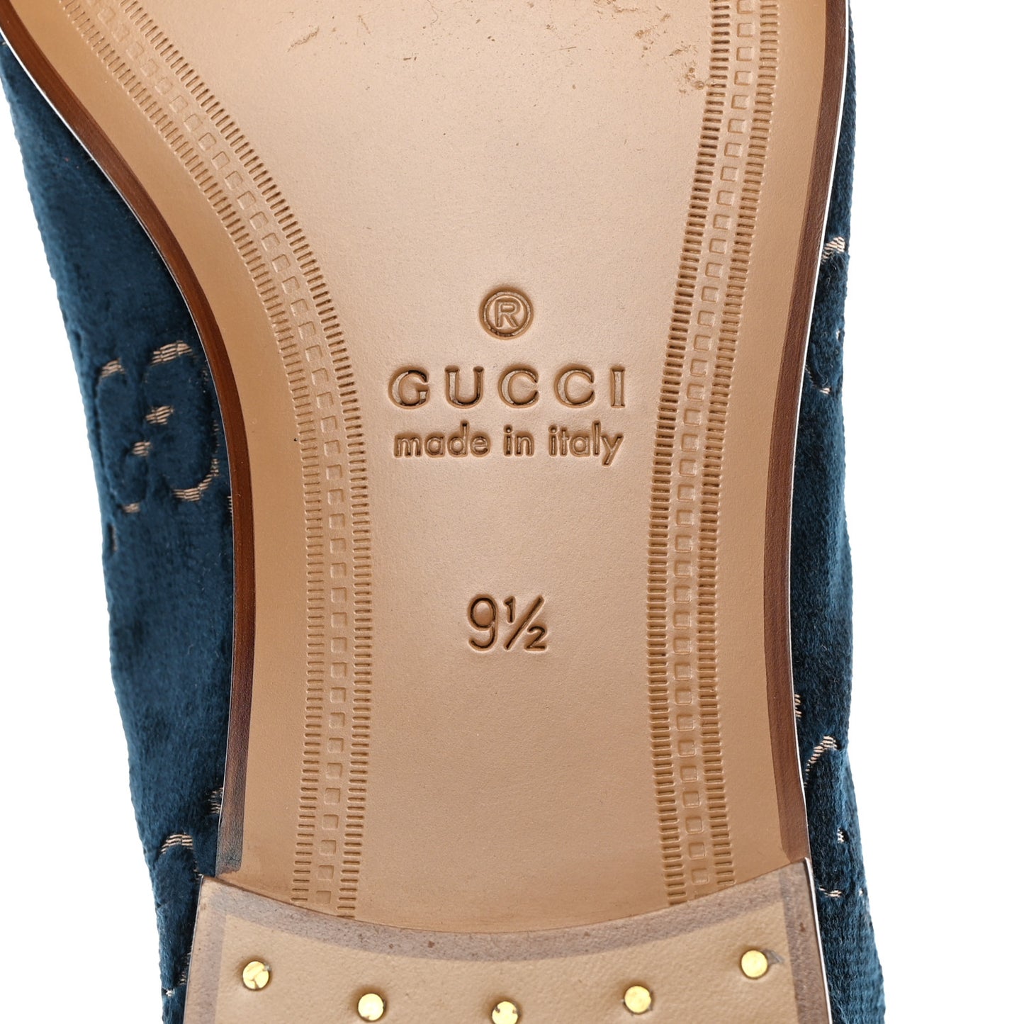 Velvet GG Monogram Horsebit Mens Jordaan Loafers 9.5 Blue Beige
