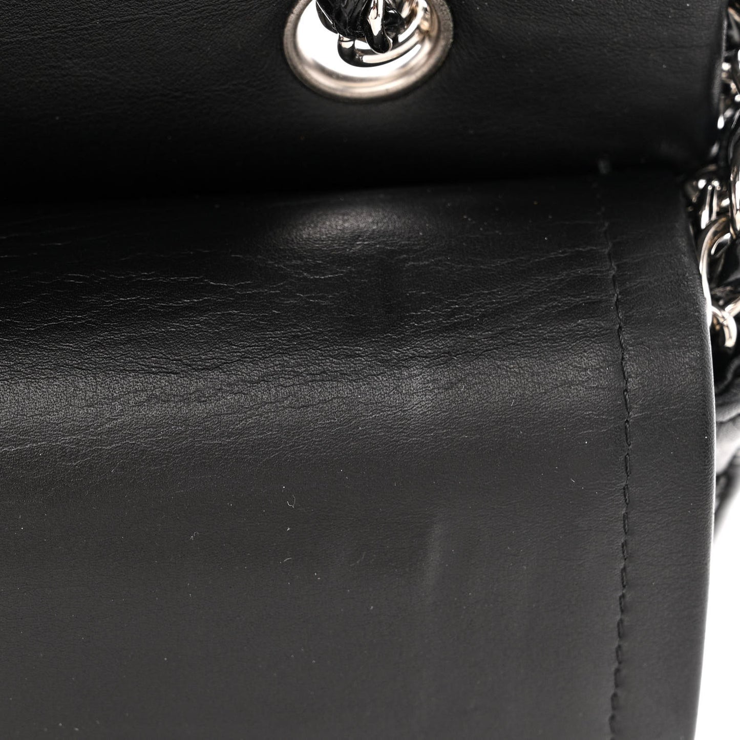 Patent Calfskin Chevron Quilted Small Double Flap Black