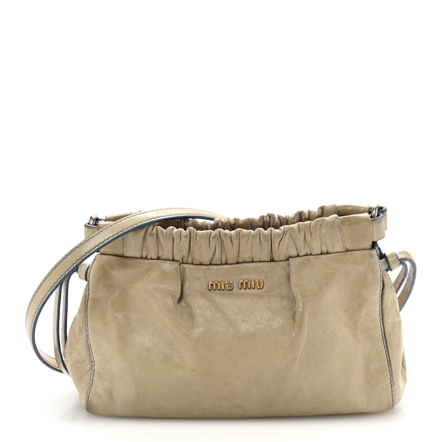 【 ミィー】 Miu Miu Vitello Shine Contenitori Tracolla Crossbody Clutch Green