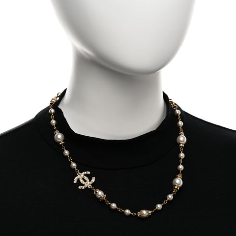 Pearl Crystal CC Necklace Gold