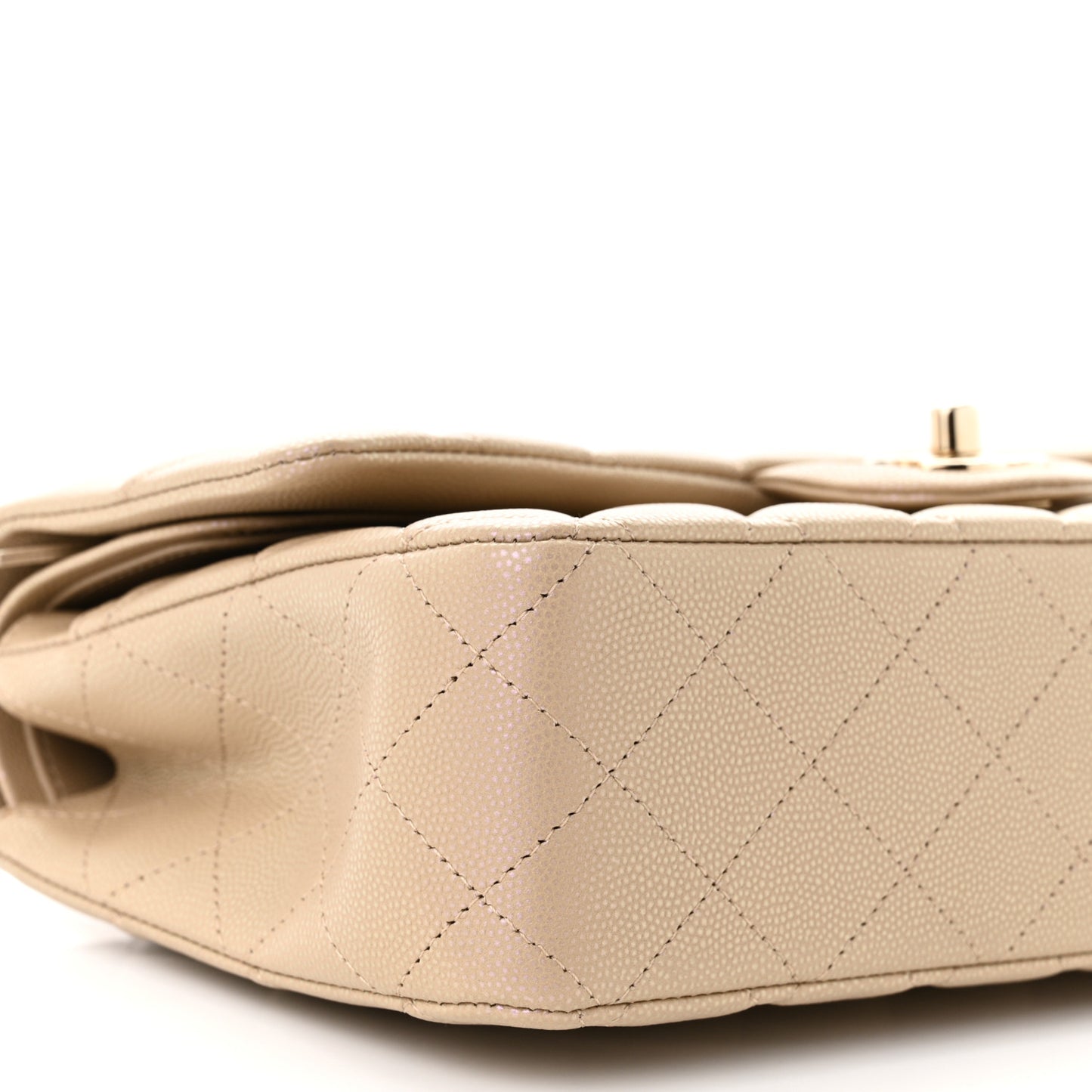 Iridescent Caviar Quilted Medium Double Flap Dark Beige